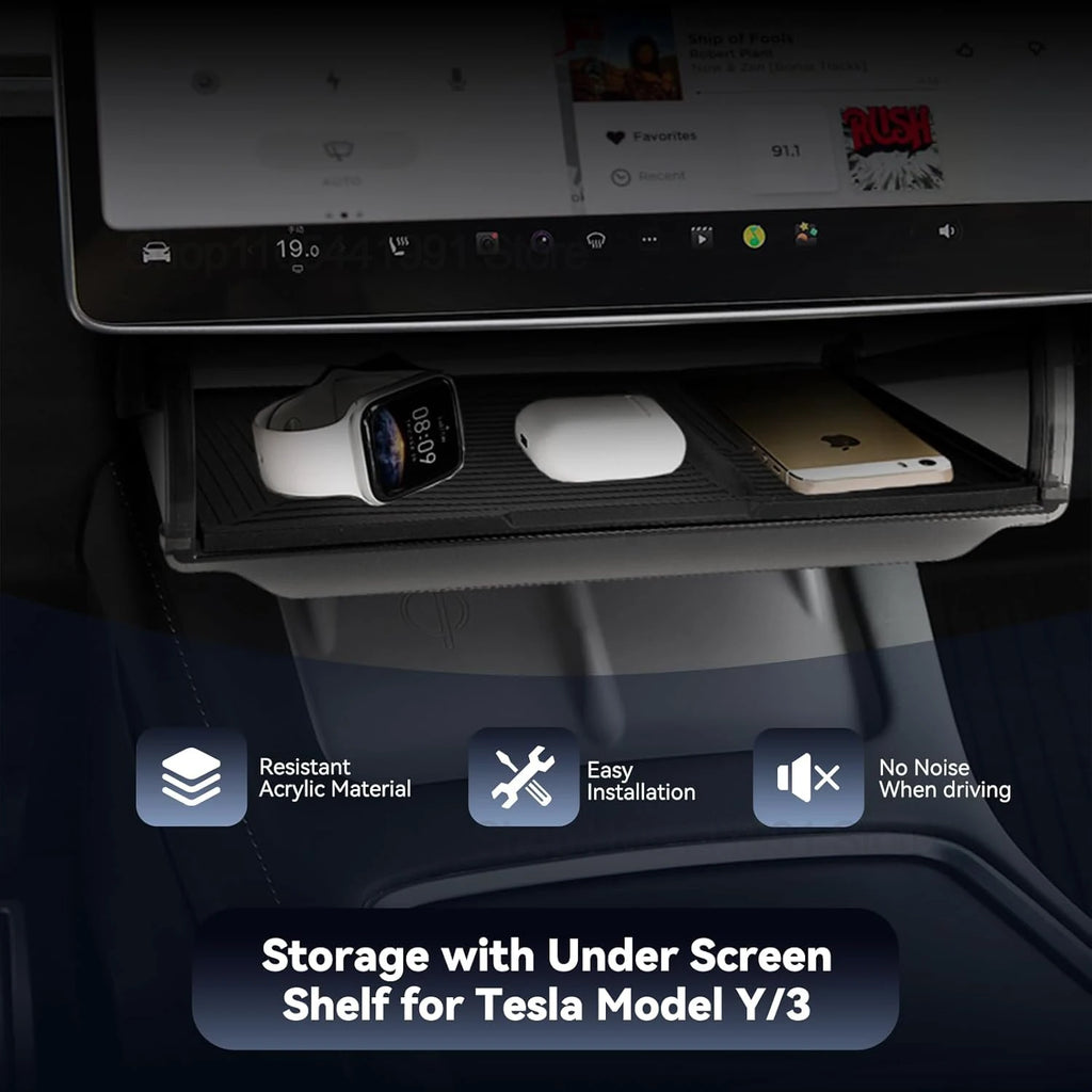 Car Central Control Under Screen Storage Box for Tesla Model 3/Y 2019-2025 Hidden Privacy Storage with Anti-Slip Silicone Pad ﻿