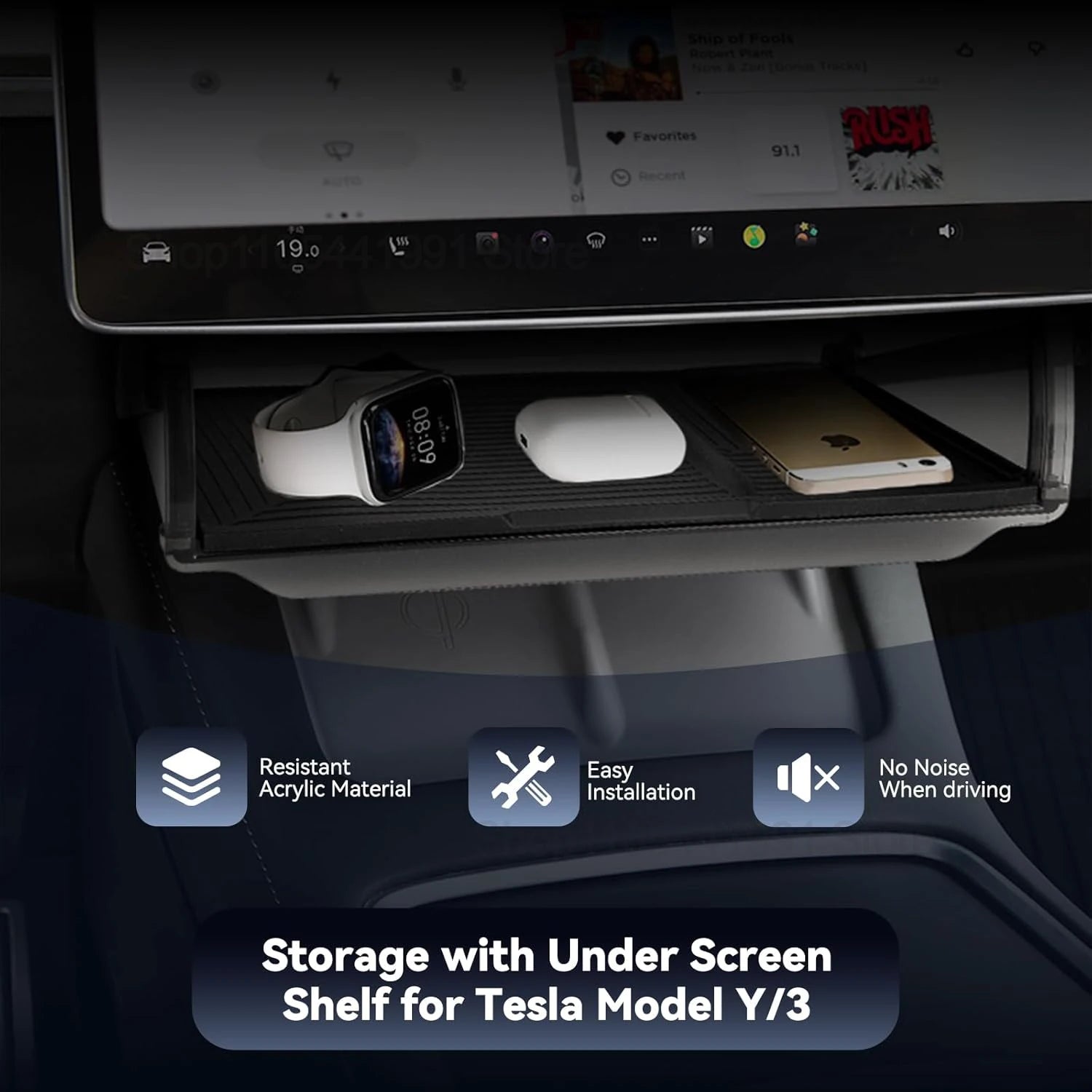 Car Central Control Under Screen Storage Box for Tesla Model 3/Y 2019-2025 Hidden Privacy Storage with Anti-Slip Silicone Pad ﻿