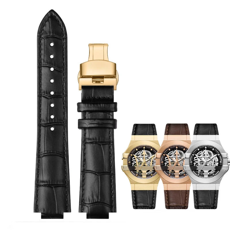 For Maserati Genuine Leather Watch Band R8821108025 R8821108039/8038/8035/8025 Trident Raised Mouth Strap Watchband 21mm 24mm