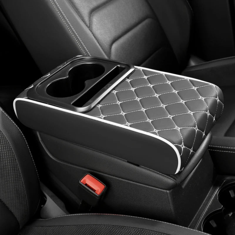 PU Leather Car Center Console Storage Height Pad with Cup Holder, Phone Card Slot, Dual Pockets or No Pocket Storage