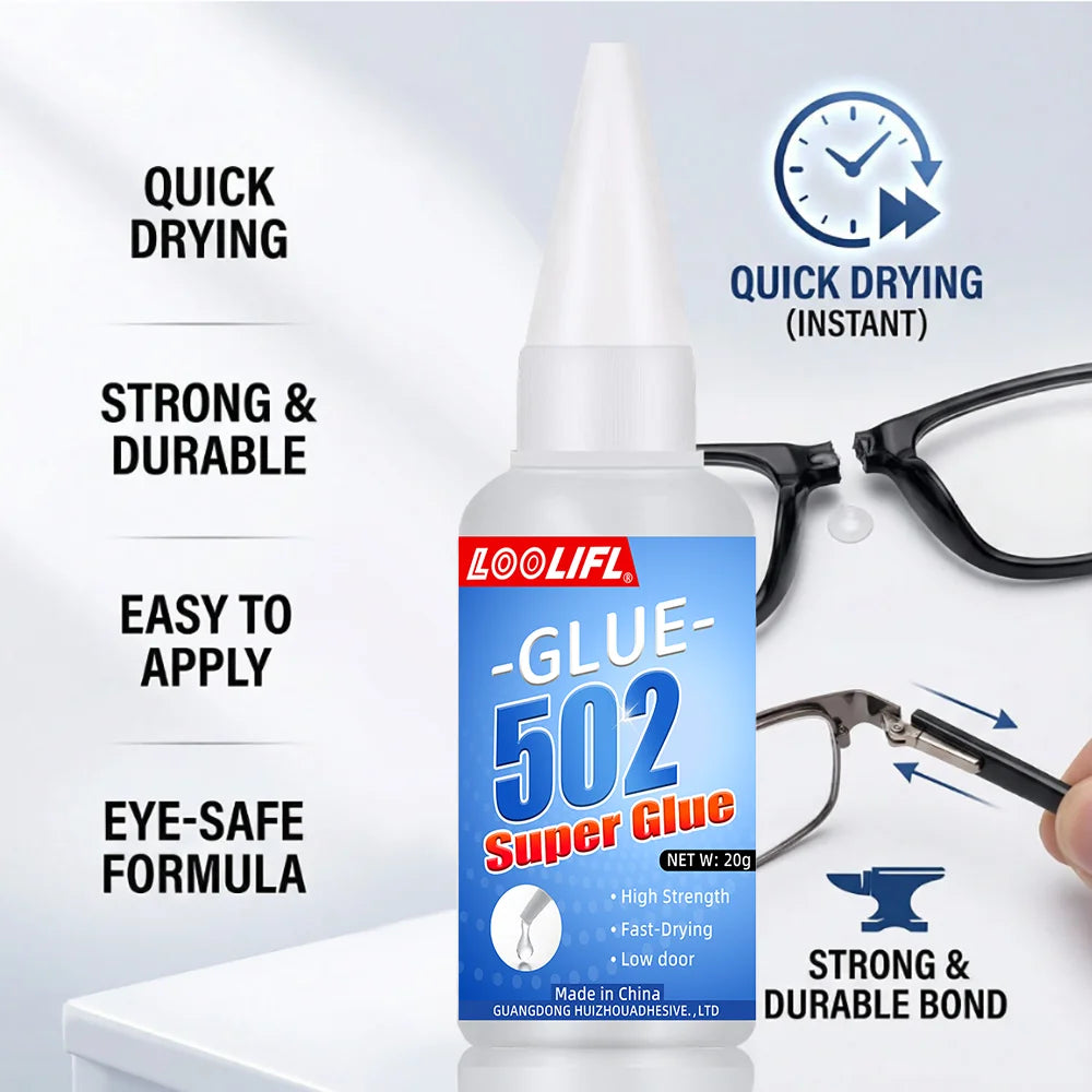 LOOLIFL 502 Instant Super Glue, 20g Bottles, Ultra Strong Fast Bond Glue for Metal, Plastic,Wood, Ceramics, Shoes & DIY Projects