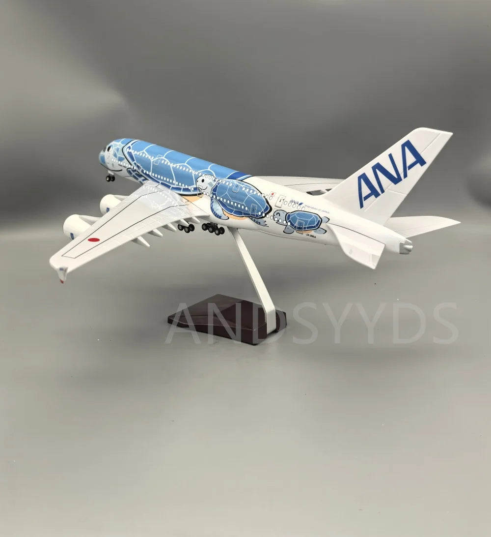 1/160 Scale 47CM Japan Air ANA Airbus A380 Model Plane Cartoon Sea Turtle Airlines Blue Diecast Airplane Toys For Child  Display