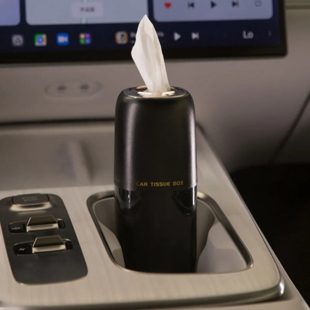 Refillable Car Tissues Cylinder Tissue Dispenser Cup Holder Round Tube Tissue Container Space-saving Large Capacity