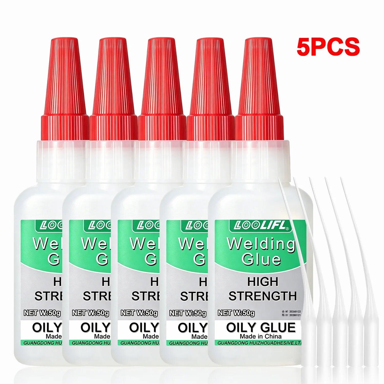 5PCS LOOLIFL 5g High Strength Oily Welding Glue, Instant Cyanoacrylate Adhesive for Wood Furniture, Metal, Plastic, Crafts, Woodworking, Ceramic, Leather, Shoe Sole, Glass, Pottery, Universal Fast Repair Glue
