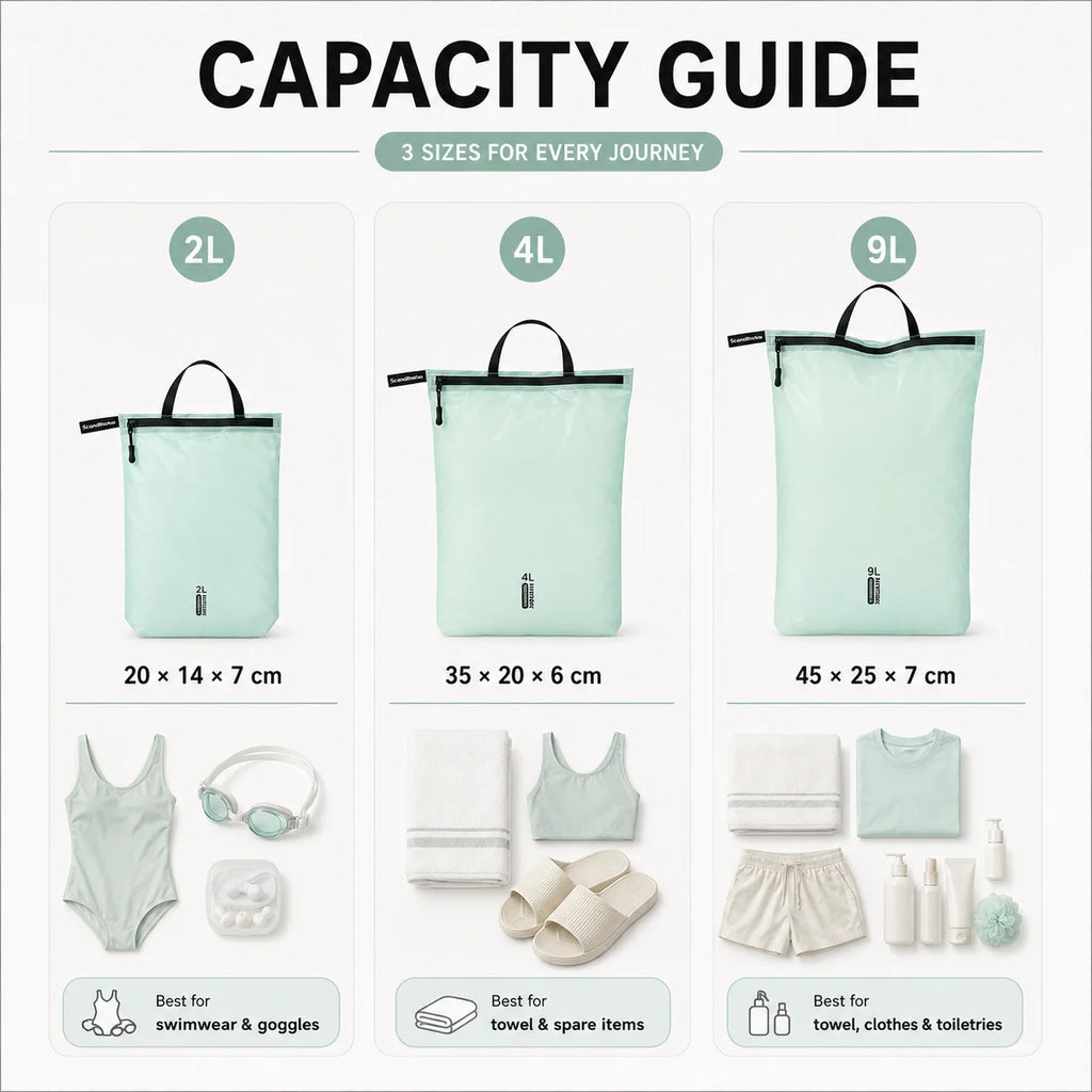 Waterproof Wet Dry Bag for Swimsuit Travel Beach Pool Gym Lightweight Nylon Zipper Organizer Shoe Toiletry Storage Pouch