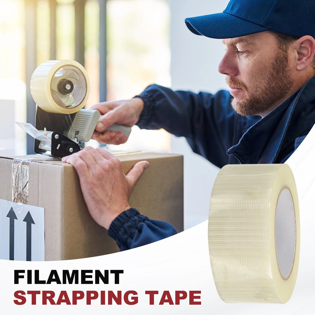 1-12Roll 50Meter Filament Strapping Tape 5.9 Mil Heavy Duty Fiberglass Mesh Reinforced Packaging Clear Waterproof Adhesive Tapes