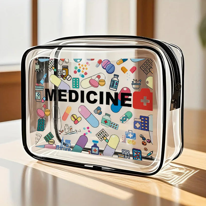 Medicine Cosmetic Bag Women Large Capacity Travel Organizer Easy Wipe Clean Toiletry Pouch Daily Use Trip Toiletry Travel Bag