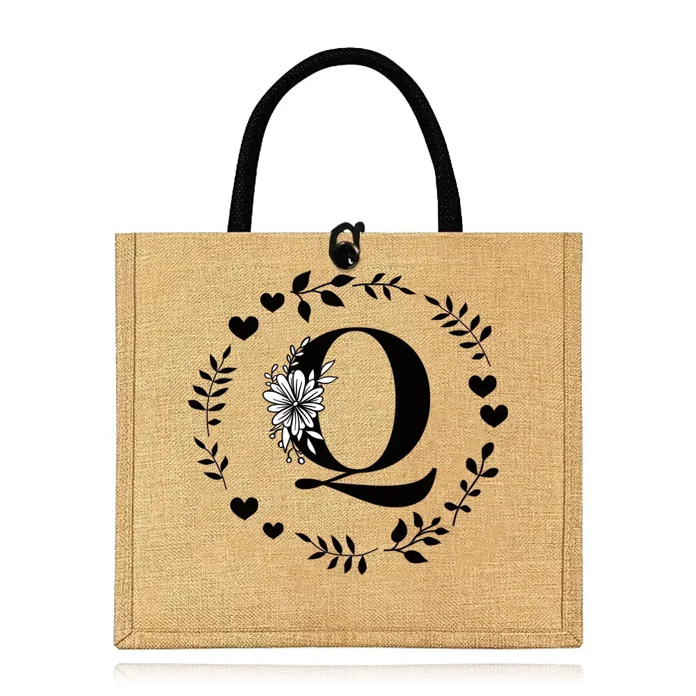 Flax Bag Fastener Handbag Organizer Storage Jute Tote Bags Imitation Cotton Women Valise Portable Garland Letter Printing Series