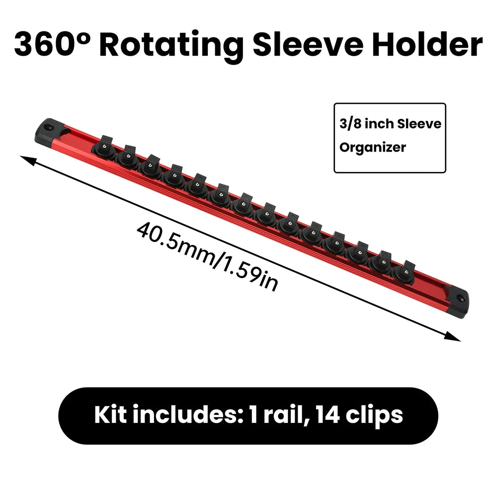 Aluminum Magnetic 360° Swivel Socket Organizer 1/4Inch 3/8Inch 1/2Inch Drive Socket Organizer Rack Premium Clip Rail Holder