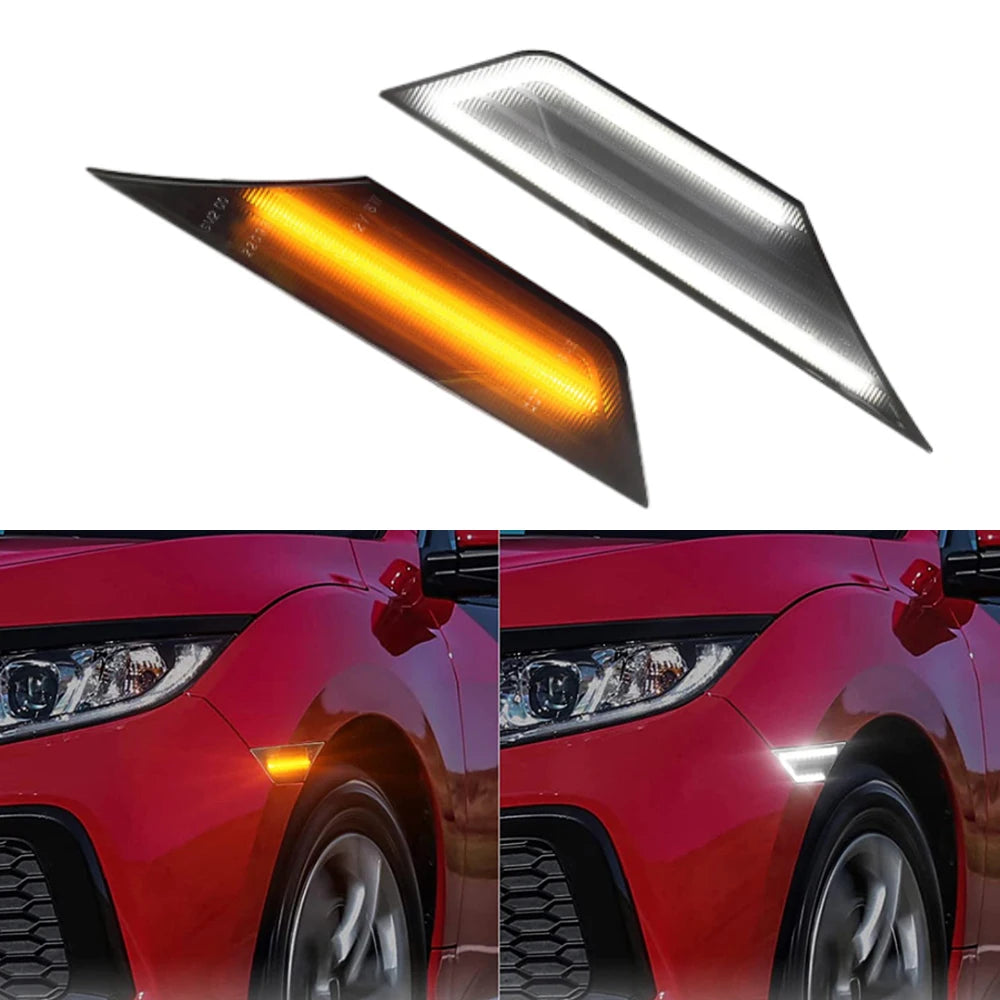 2PCS LED Side Marker Turn Signal Light White Running Light Position Lamp For Honda Civic 2016 2017 2018 2019 2020 2021 For Car