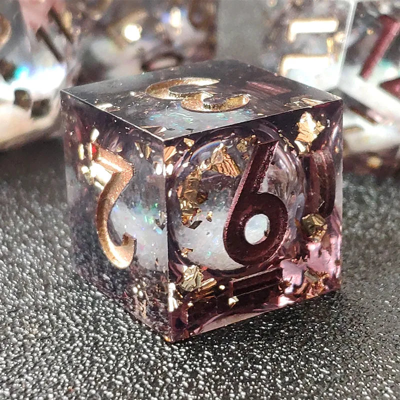 MINI PLANET Gold Sand Liquid Core Dice D&D Set Handmade Polyhedral Resin Dice With Sharp Edge For TRPG DND D6 D20 Dice Games
