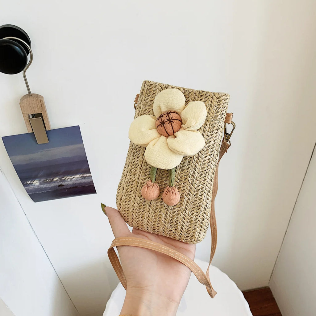 Mobile bag, summer woven bag, fashionable mini crossbody bag, outdoor beach bag, casual trendy single shoulder bag