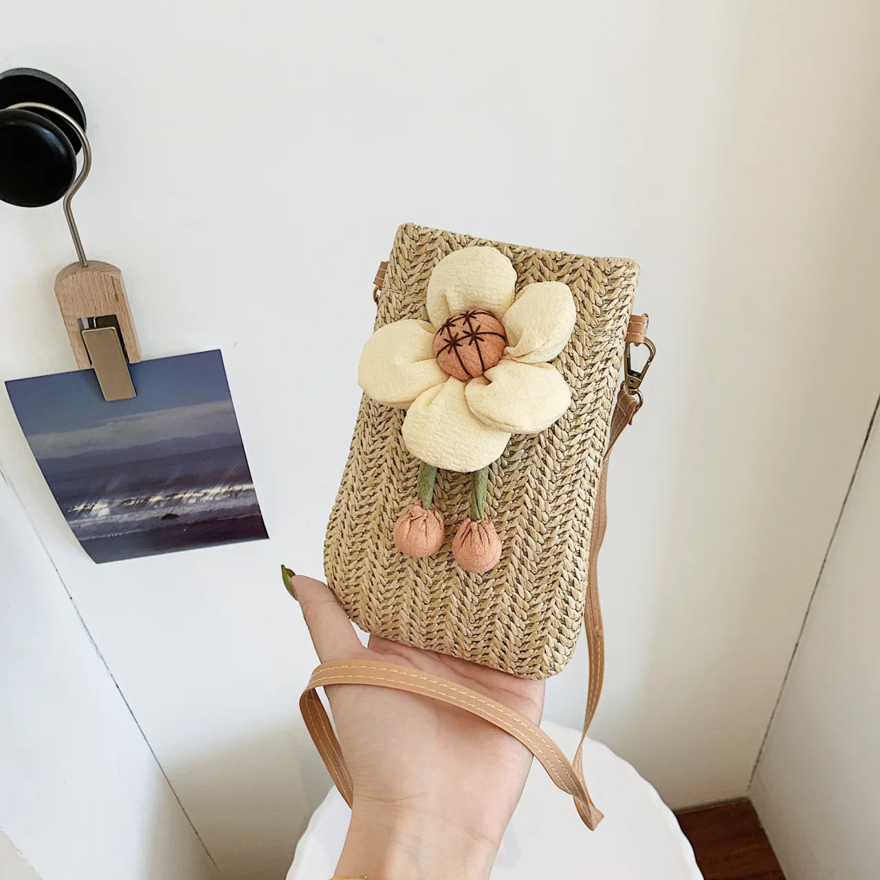 Mobile bag, summer woven bag, fashionable mini crossbody bag, outdoor beach bag, casual trendy single shoulder bag