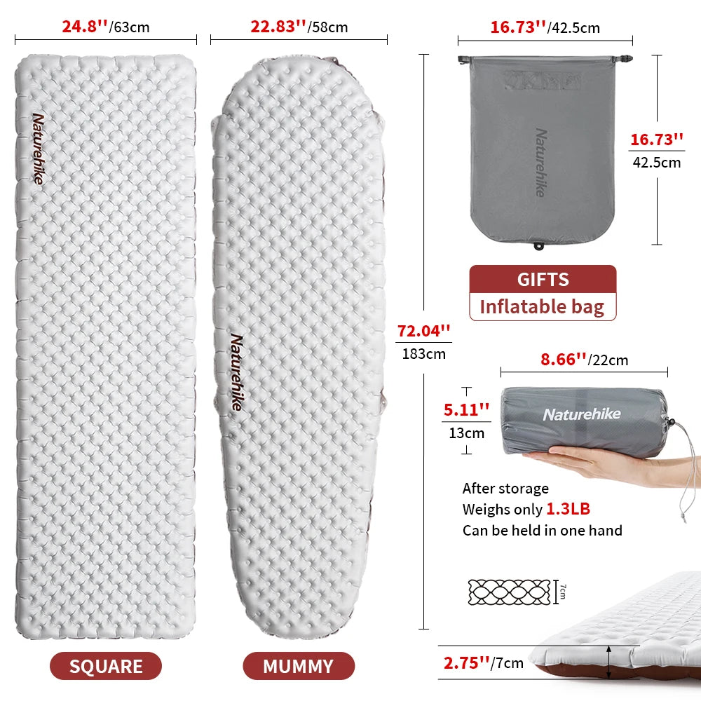 Naturehike Camping Mat 3.5/5.8/8.8 High R Value Ultralight Warm Inflatable Mattress Outdoor Portable Folding Inflatable Mats