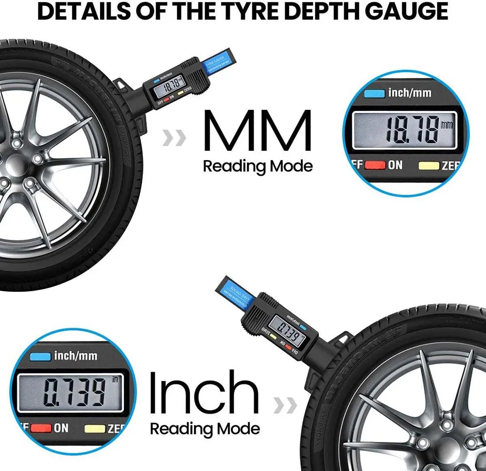 Thickness Gauges Digital Car Tyre Tire Tread Depth Gauge Meter Measurer Tool Caliper Tread Brake Pad Shoe Tire Monitoring System