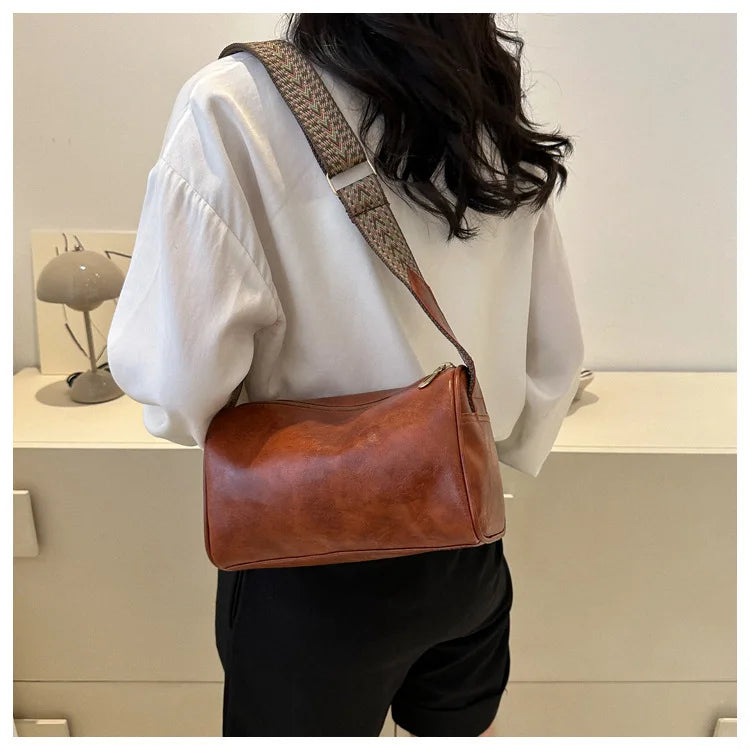 HOMEFISH Vintage Leather Boston Women Small Handbag and Purse Designer Crossbody Bag Female Casual Travel Pillow Shoulder Bag
