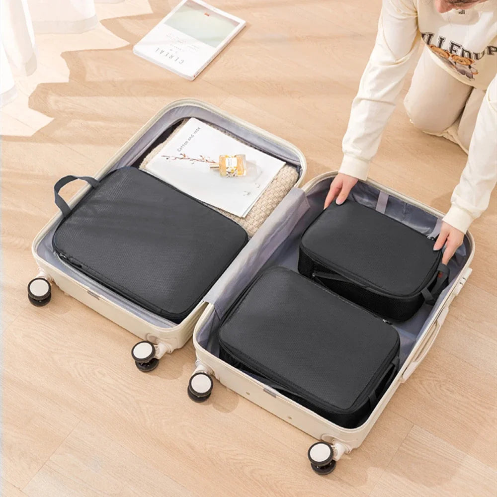3Pcs/Set Travel Compressible Packing Multifunction Travel Storage Bag Waterproof Suitcase Nylon Portable Luggage Organizer Pink