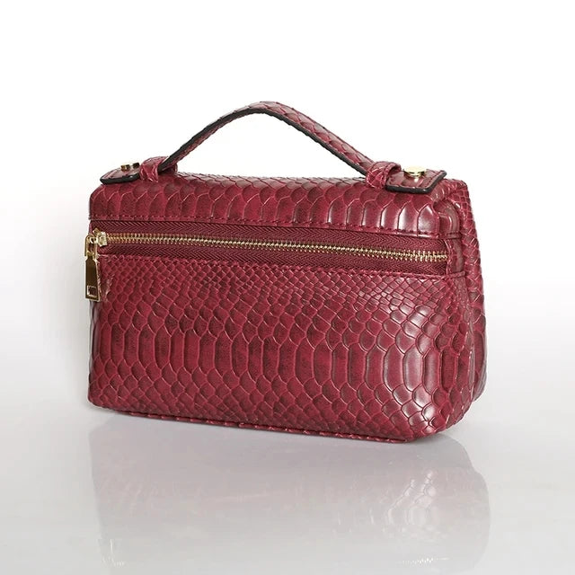 TOPHIIGH Newly Handbag Fashion Portable Make Up Bag For Women Clutch Snake Red Coffee Ladies Hand Bag Purse Ins Hot Selling