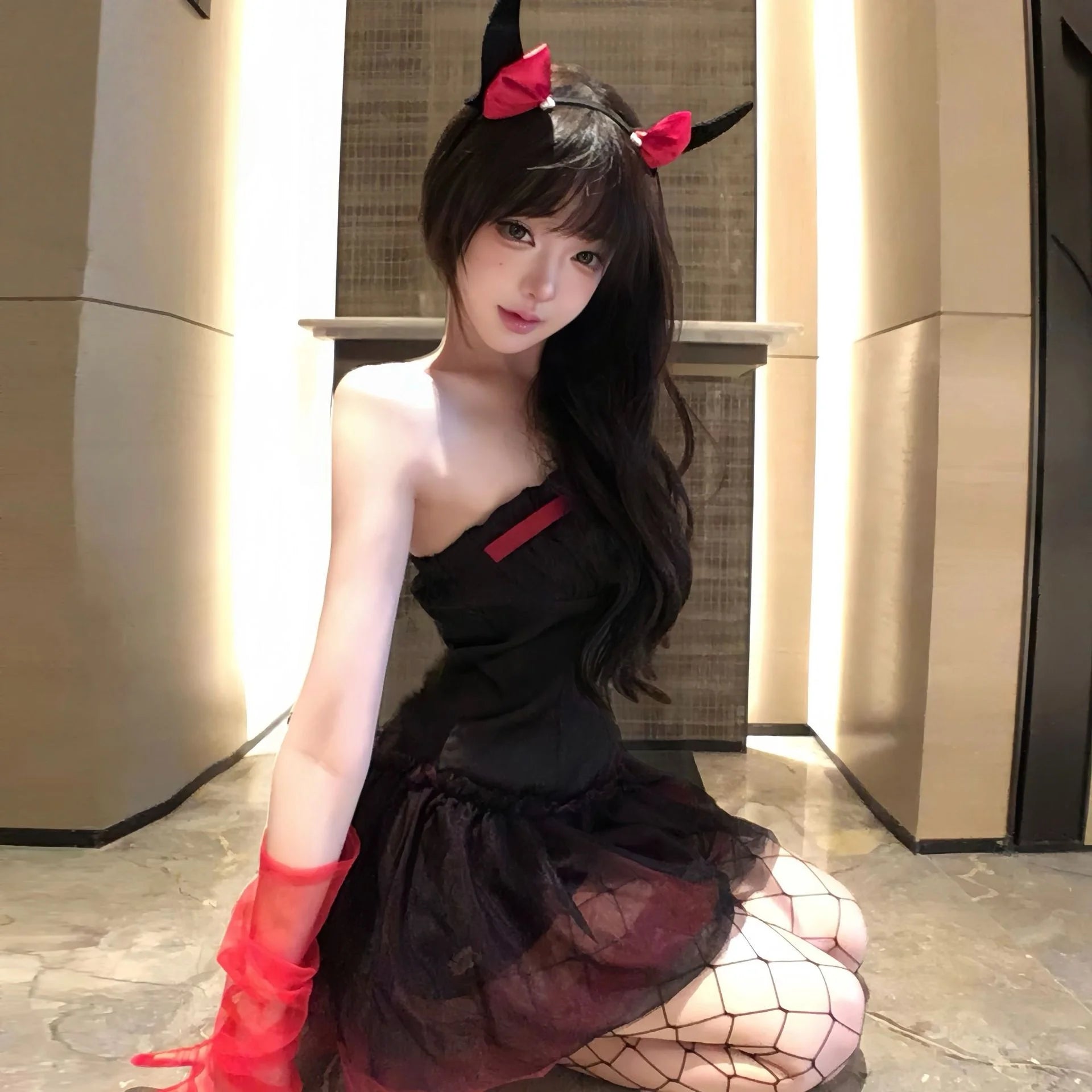New Year's Outfit Bow Strapless Spicy Girl Suspender Dress Sexy Spicy Girl Lingerie Passionate Role-playing Halloween Set