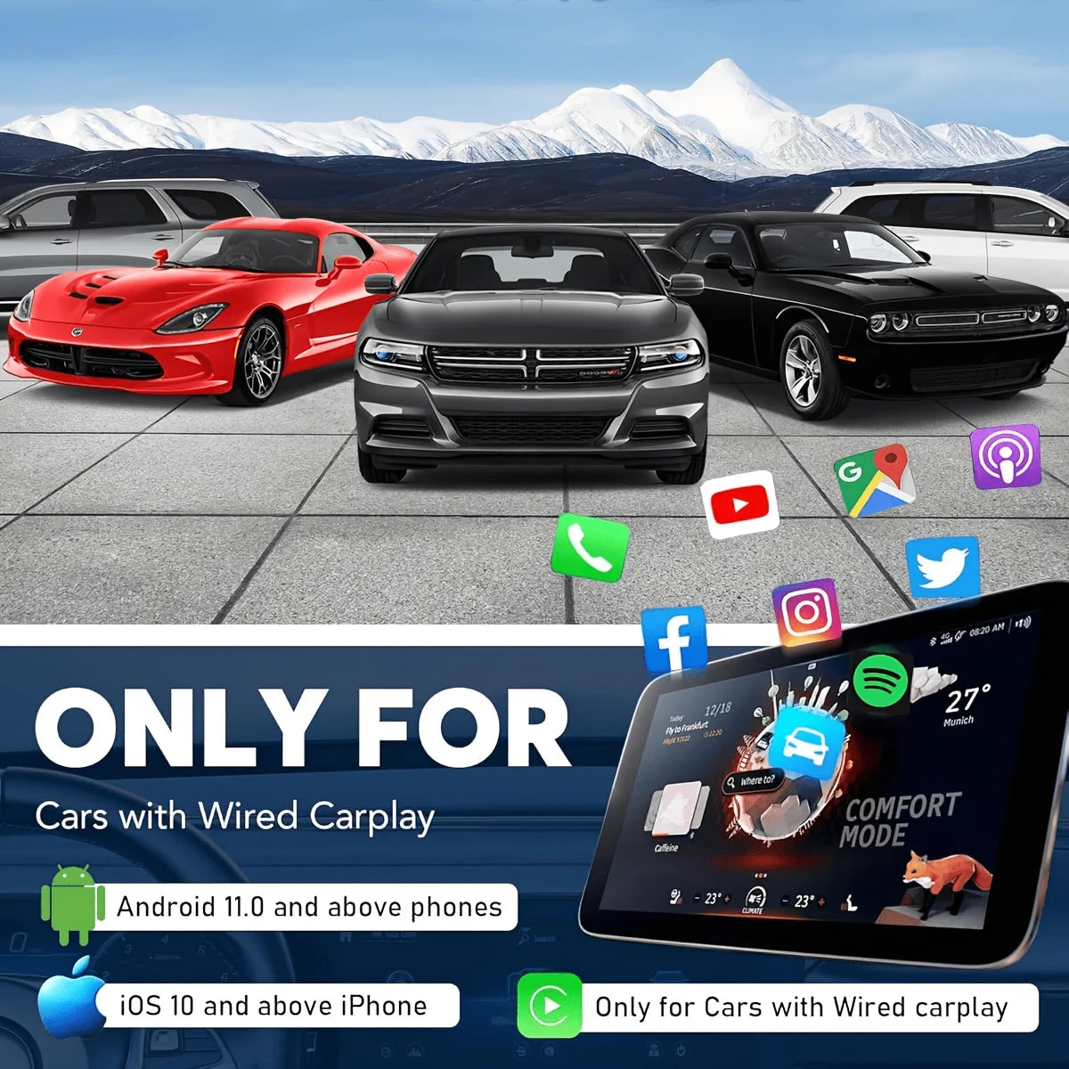 Magic Video Box, wireless CarPlay adapter, supports Netflix and YouTube streaming, plug-and-play, equipped with a TF card slot, compatible with Apple CarPlay and Android Auto video entertainment, in-car audio accessory, batte