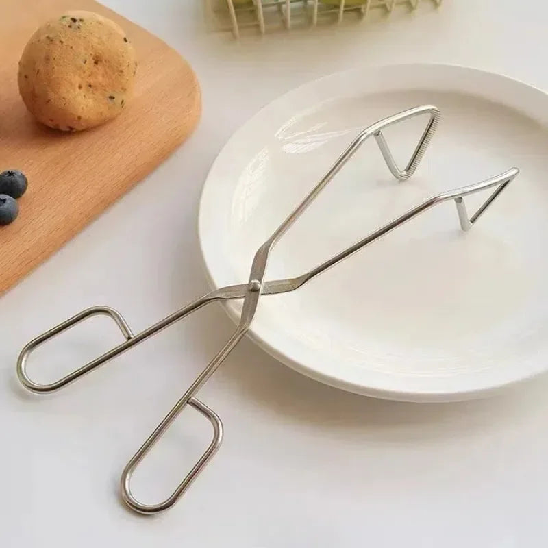 BBQ Clip Tongs Stainless Steel Heat Resistant Hollow Out Design for Sandwich Bread Outdoor Grilling and Kitchen Accessories