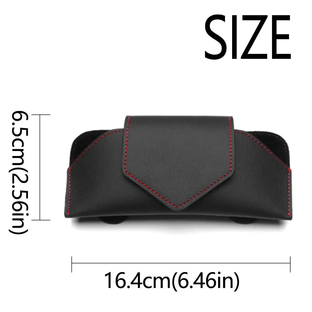 PU Leather Auto Eyeglasses Storage Case Sunglasses Clip Wear-Resistant Car Glasses Case Hidden Magnetic Closure