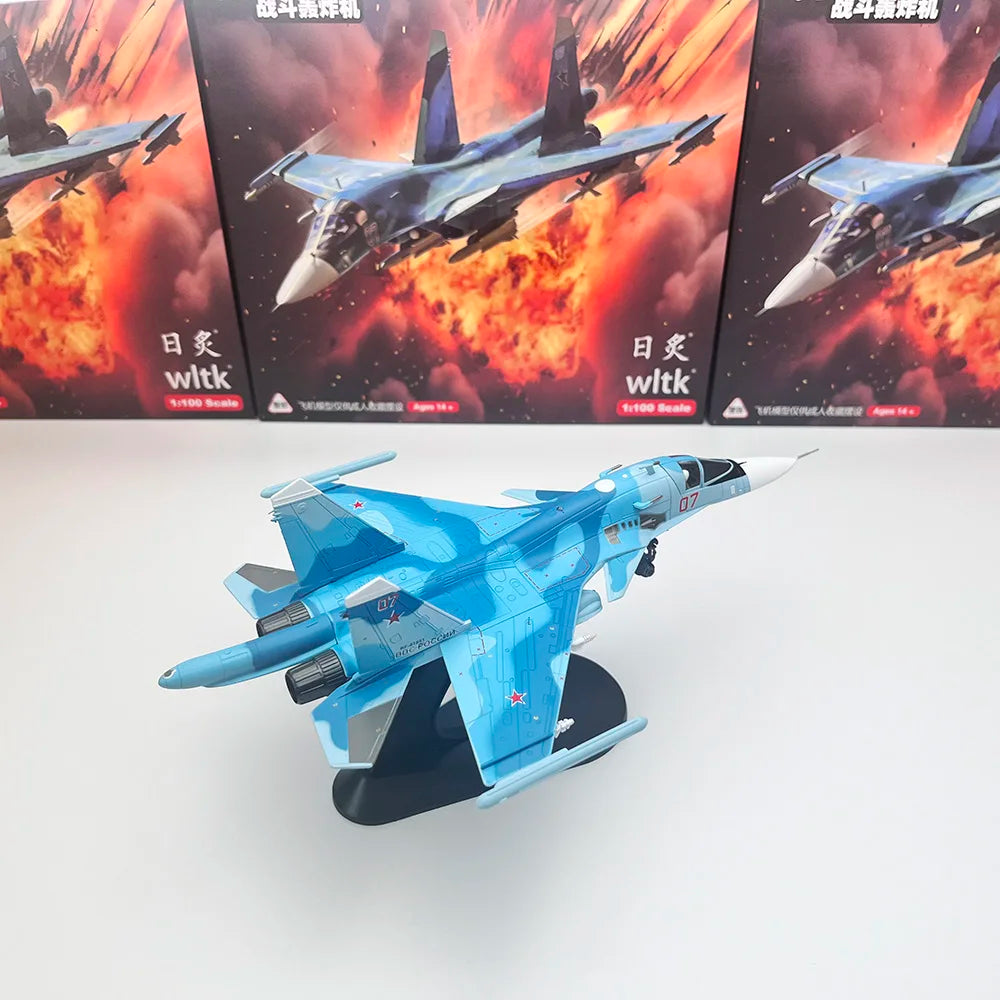 1/100 Scale SU34 Fighter Bomber Russian Sukhoi Cy-34 SU-34 Fullback Diecast Metal Military Plane Model Collection or Gifts