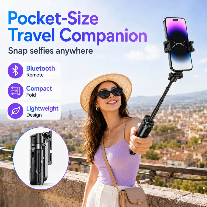 P15 Mini Bluetooth Selfie Stick Tripod Universal Phone Holder Portable Extendable Travel Handheld Stand for Live Vlog
