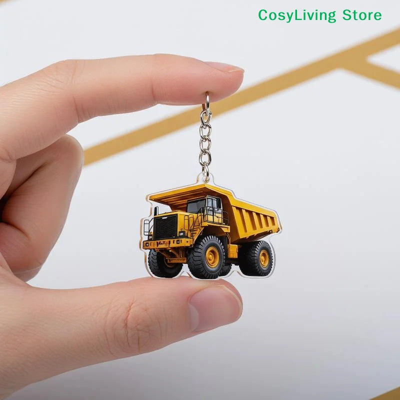Lightweight Key Ring Pendant Party Gift Forklift Tractor Construction Truck Cartoon Roller Model Car 2D Flat Excavator Keychain