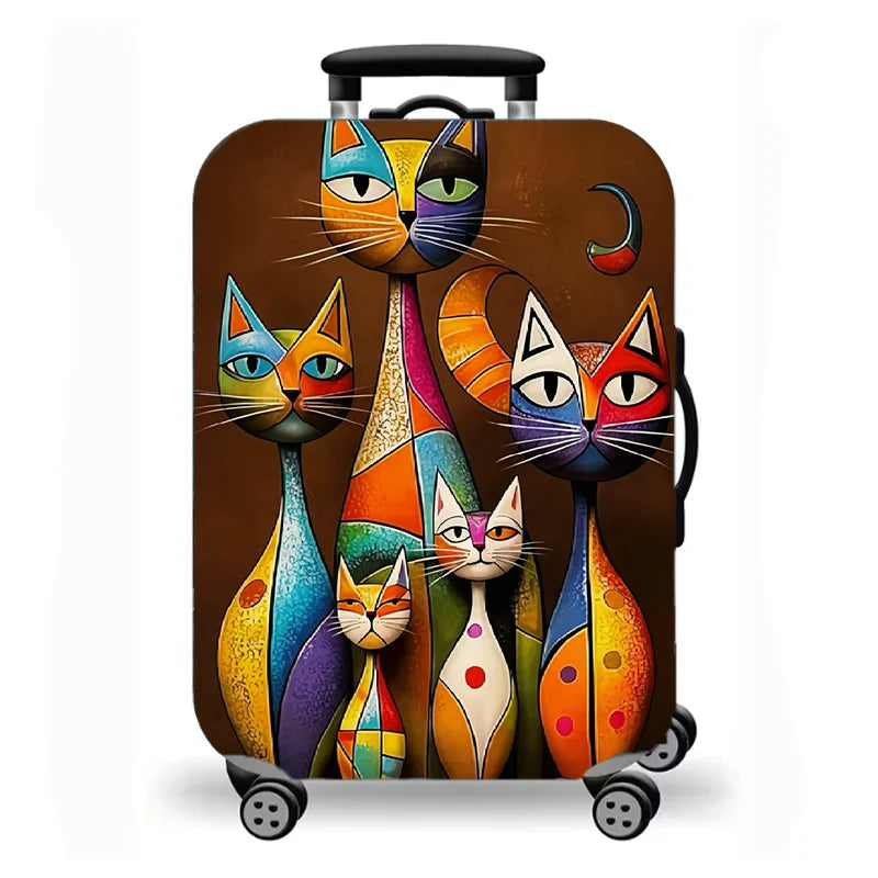 Luggage Cover, Cute Cat Print Stretch Suitcase Protector for Travel, 16 Styles Oil Painting Cat Design