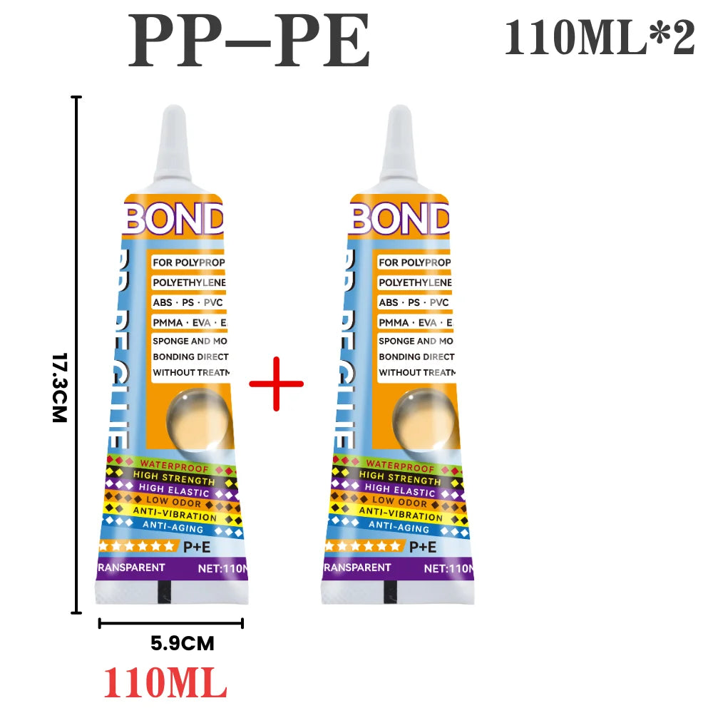 PP PE Plastic Bonding Glue Black & Transparent Super Strong Adhesive for Polypropylene, Polyethylene, ABS, PVC, PMMA, EVA Sponge