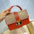 Fashion Textured PU Square Bag Crystal Rhinestones Diamond Women's Handbag Shoulder Messenger Bag Lady Purse Female Casual Bag