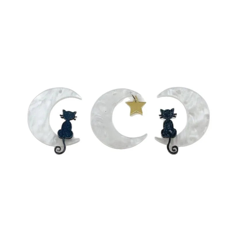 10pcs Acrylic Moon Cat Pendant DIY Accessories Earrings Accessories with Small Pendants