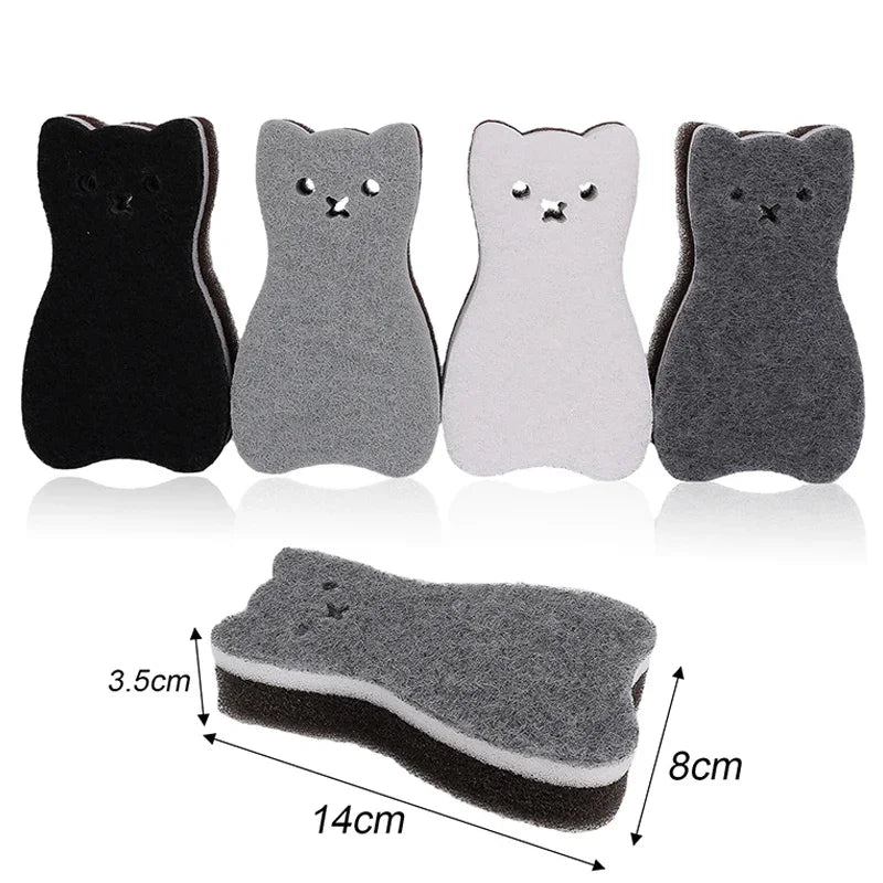 4/20pcs Dishwashing Sponge Reusable Double Side Magic Sponge Cute Cat Shape Wash Dishes Brushes Household Kitchen Cleaning Tools