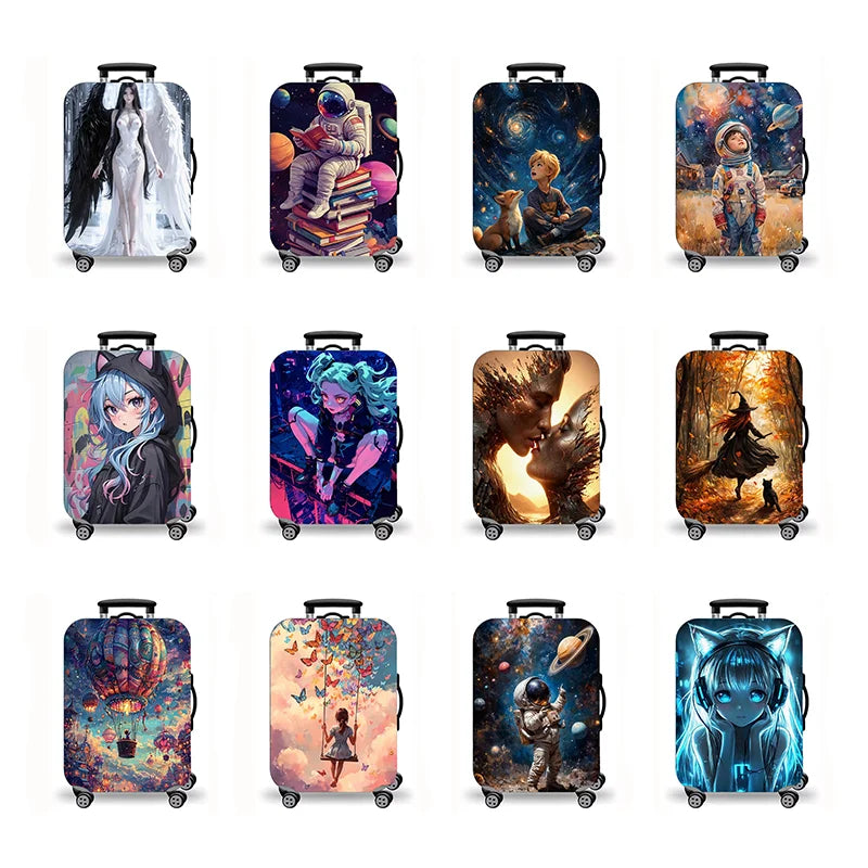 Luggage Cover, Anime Fantasy Cosmic Art Print Stretch Suitcase Protector for Travel, Sci-Fi Character Design