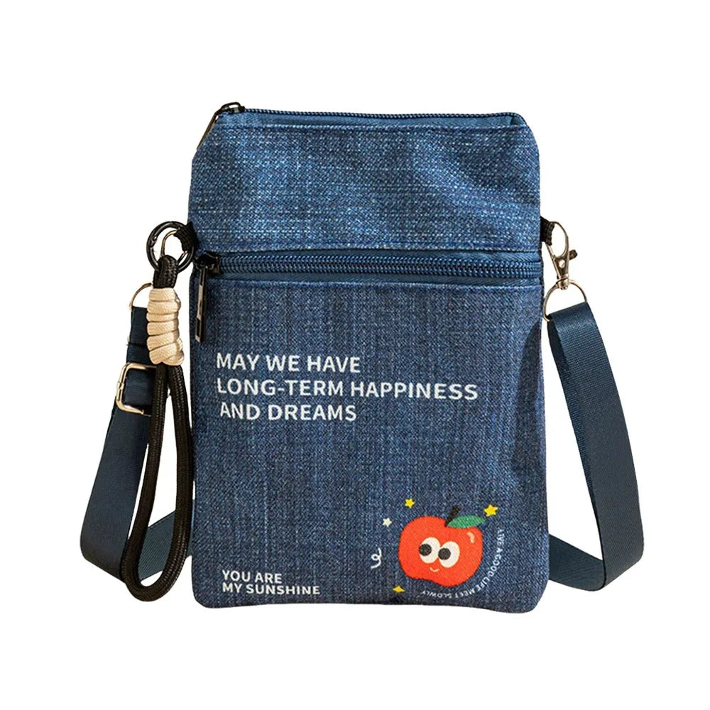 Portable Oxford Cloth Mobile Phone Bag Cartoon Multiple Compartments Shoulder Bag Adjustable Crossbody Bag Travel