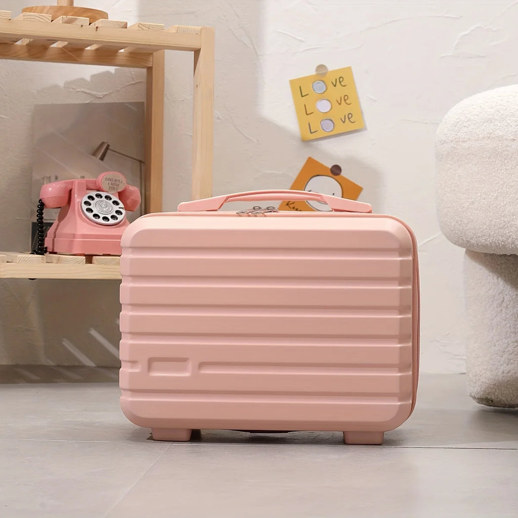Chic 14-Inch Mini Suitcase Cosmetic Bag - Lightweight, with Zip Closure & Fixed Shoulder Strap - Perfect for Travel, Students