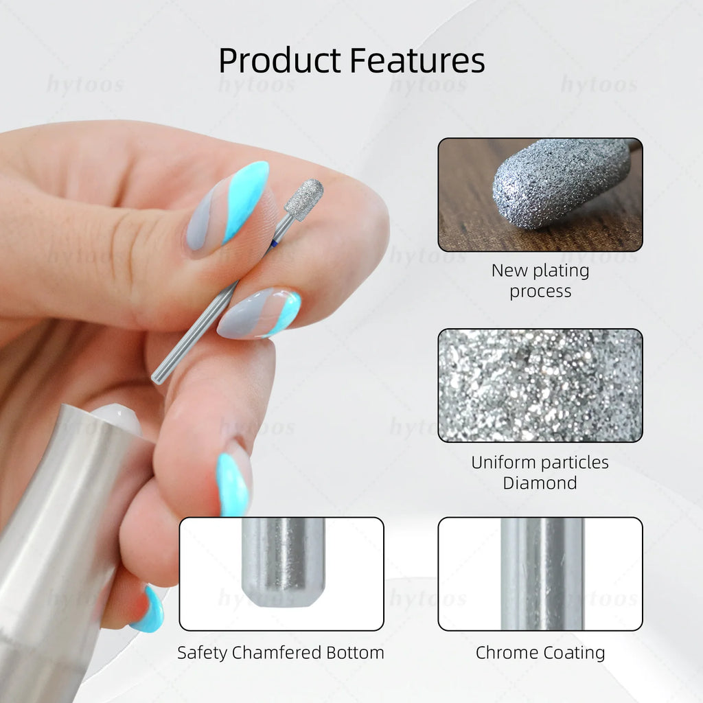 HYTOOS Chrome Diamond Nail Drill Bits Pro Russian Rounded Top Cuticle Clean Bit for Nail Drill Dead Skin Cleaner Nails Prep Tool