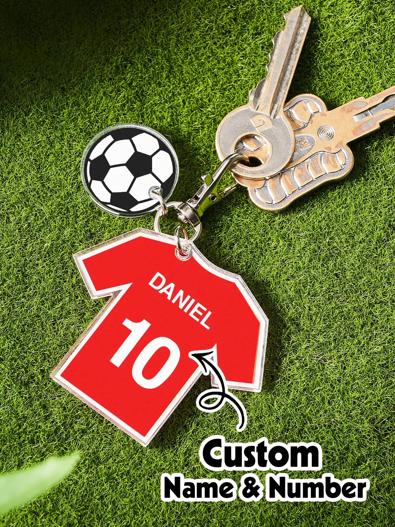 Custom Football Jersey Keychain Personalized Name Number 8 Colors Available Soccer Fan Gift