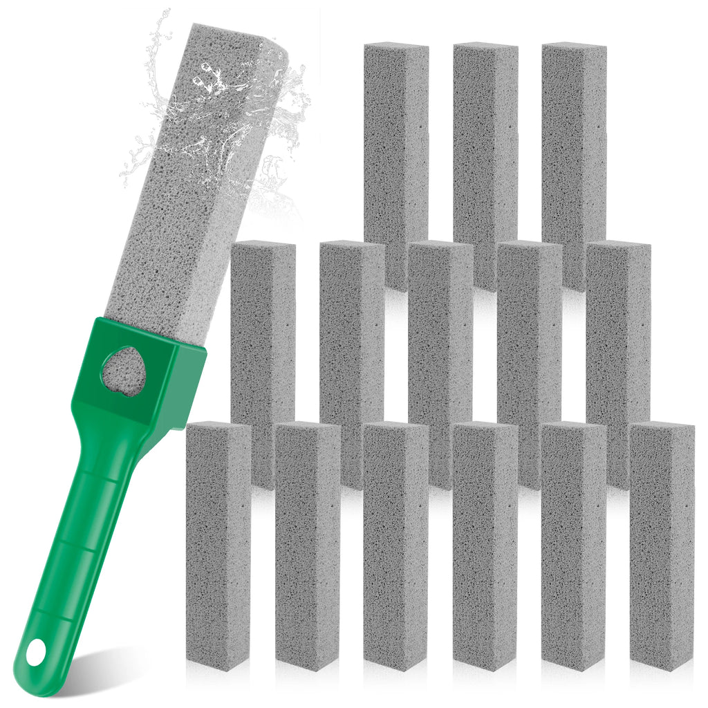 15Pcs Pumice Stone Cleaning Stick Removable Stone Toilet Bowl Cleaner with 1 Handle Bathroom Tile Sink Household Washing Tools