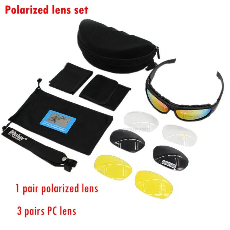 Tactical Polarized Glasses Daisy C6 Outdoor CS Motorcycle Hunting Shooting Airsoft Goggles with 4 Lens Kit with Myopic Frame