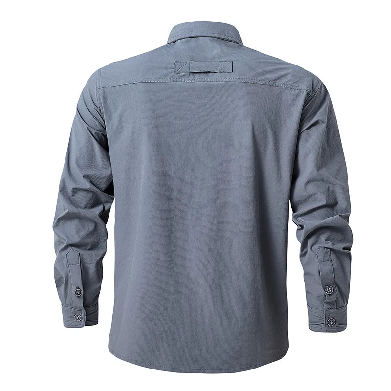 Men Long Sleeves Cargo Tactical Hiking Shirts Summer Outdoor Quick Dry Long Sleeve Shirts Breathable Hiking Work Cargo Shirts