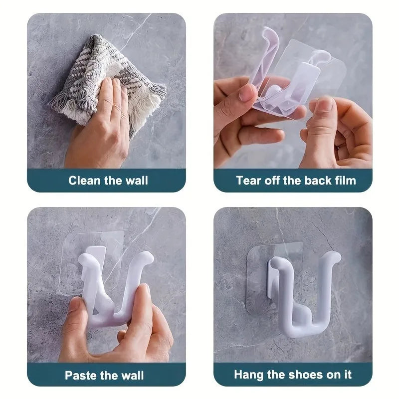 4Pcs Self Adhesive Slipper Rack - Waterproof, Wall Mounted Shoe Hook for Bathroom, Kitchen and Bedroom Decorations, Space Saving