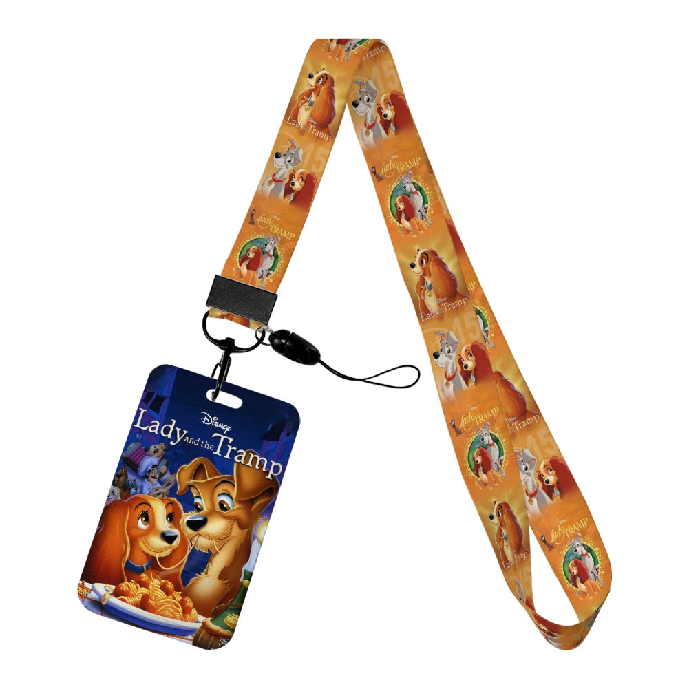 Disney Cartoon Lady and the Tramp Card Holder Anti-lost Neck Strap Lanyard ID Card Pendant USB Badge Clip DIY Keychain Accessory