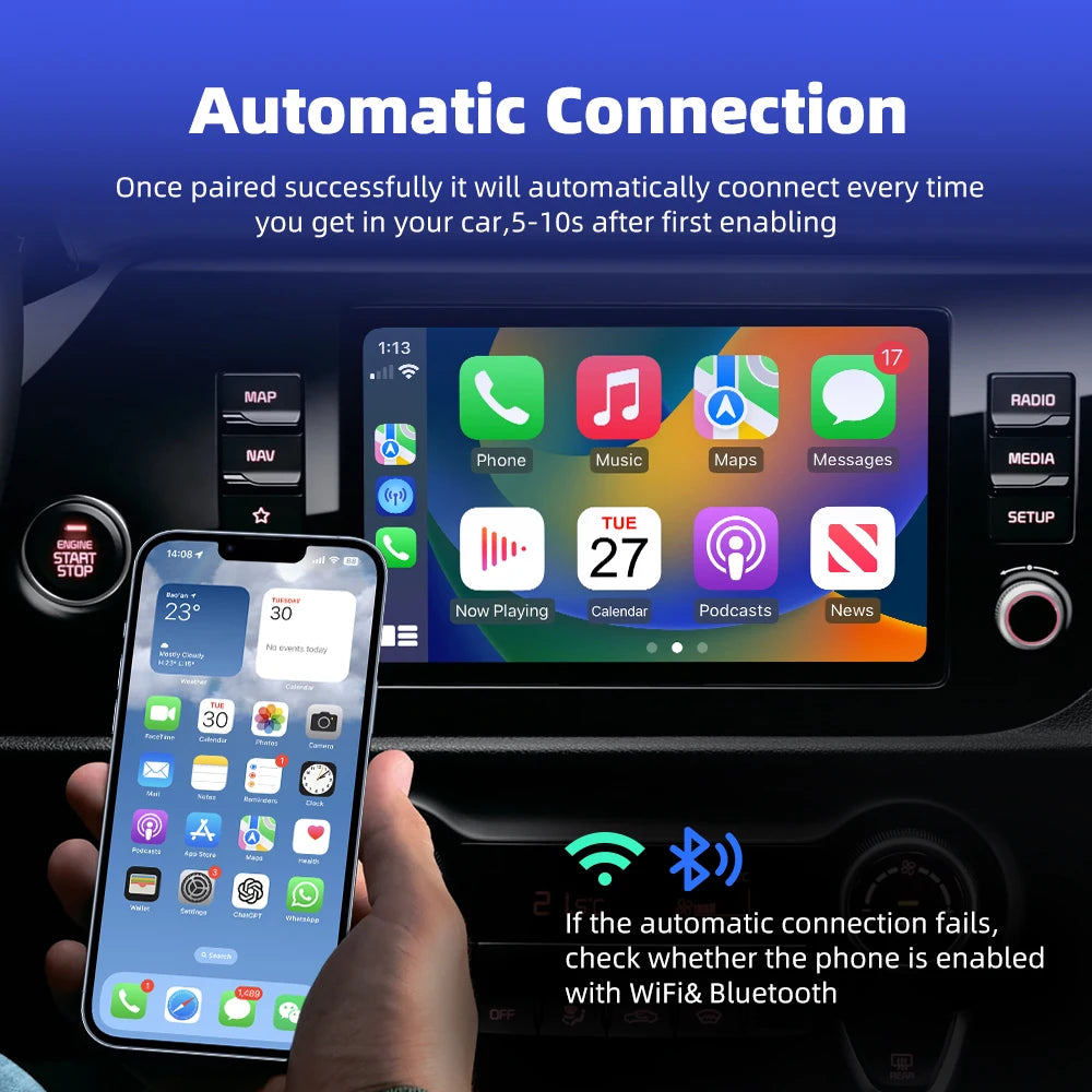 Wireless CarPlay Adapter 5.8GHz WiFi Bluetooth 5.3, Plug & Play for Apple CarPlay ,  Voice Control for iPhone & Android