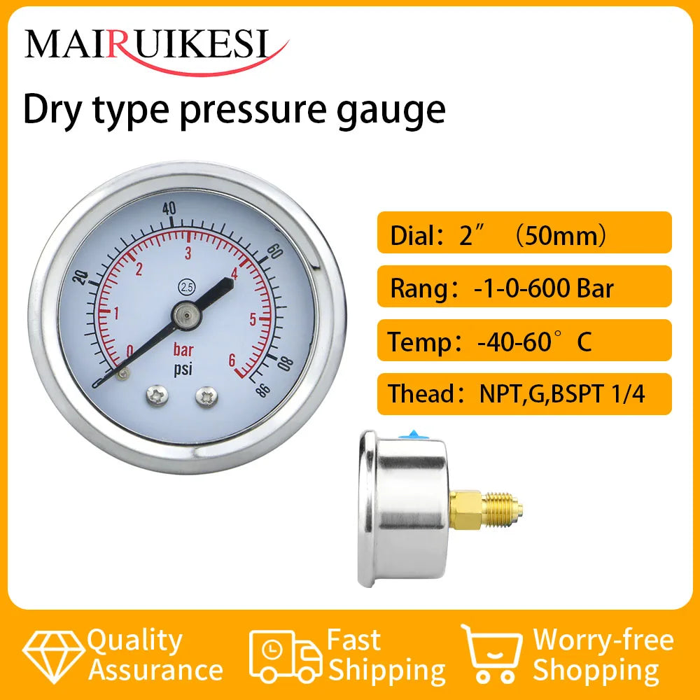 MAIRUIKESI Pressure Gauge 2 inch(50mm ) 2.5% NPT,G,ZG1/4 Steel case Back Connection Vacuum Mamometer For Hydrualic Water Gas