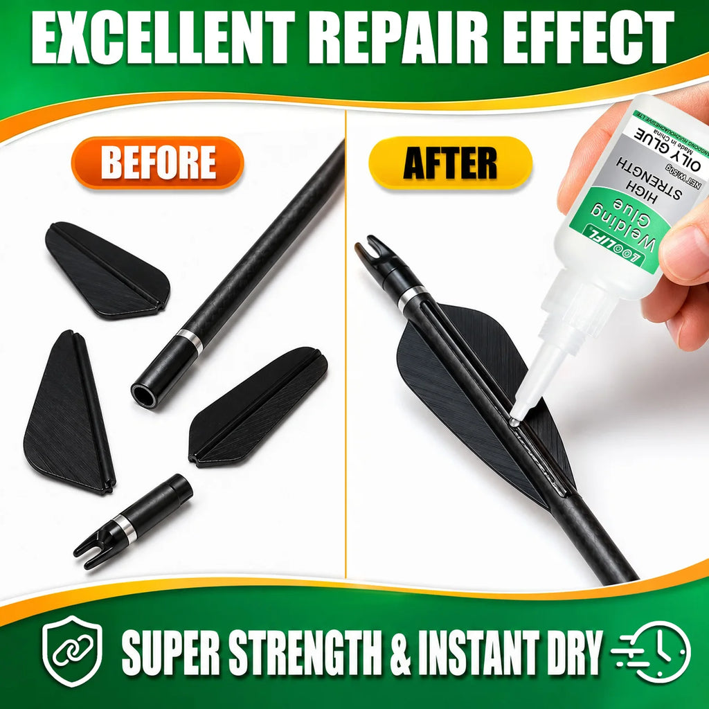 Upgraded Super Cyanoacrylate Adhesive, Cures in 10 Seconds, Waterproof, Ideal for Repairing and Bonding Bows and Arrows