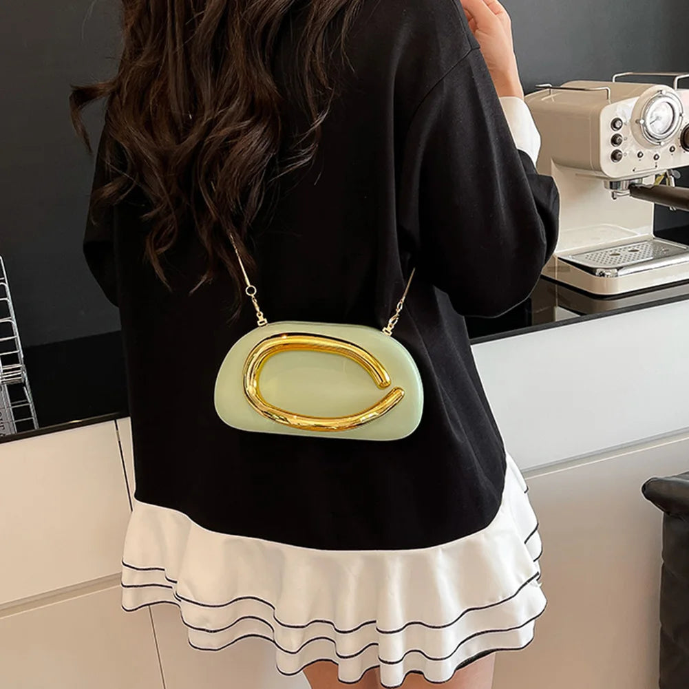 Trendy Clutch Purses PU Leather Crossbody Shoulder Bag Women Metal Decoration Evening Bag for Evening Dinner