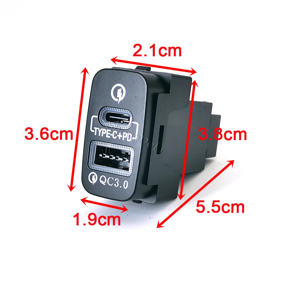 Car Red Light Dual USB TYPE-C PD Charger Adapter Phone Charger For Mitsubishi Outlander Lancer Pajero V73 V93 V97 Accessories
