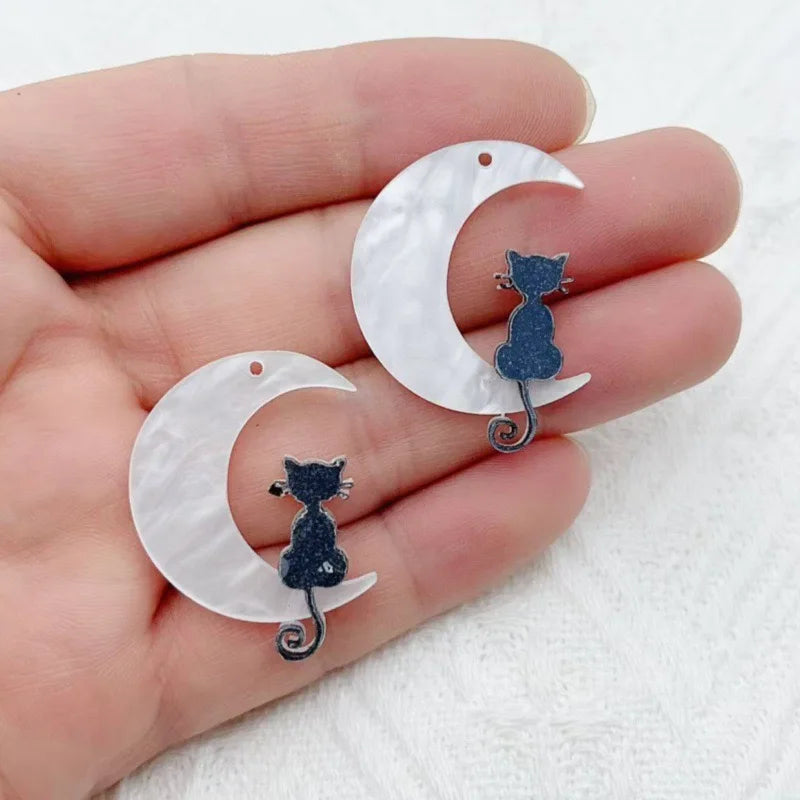 10pcs Acrylic Moon Cat Pendant DIY Accessories Earrings Accessories with Small Pendants